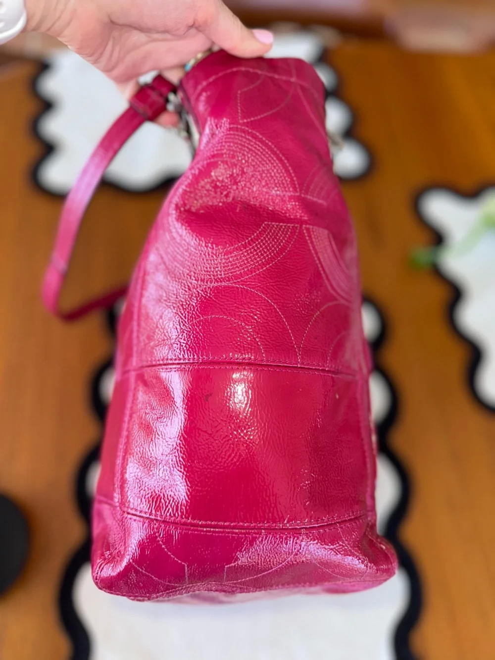 Coach Alex Fuchsia Pink Signature C Patent Leather Tote Shoulder Bag Y2K